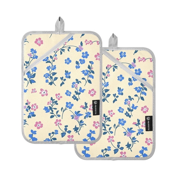 Blue Small Floral Oven Mitts Pot Holders 2 pcs Heat Resistant for Kitchen Baking Grilling