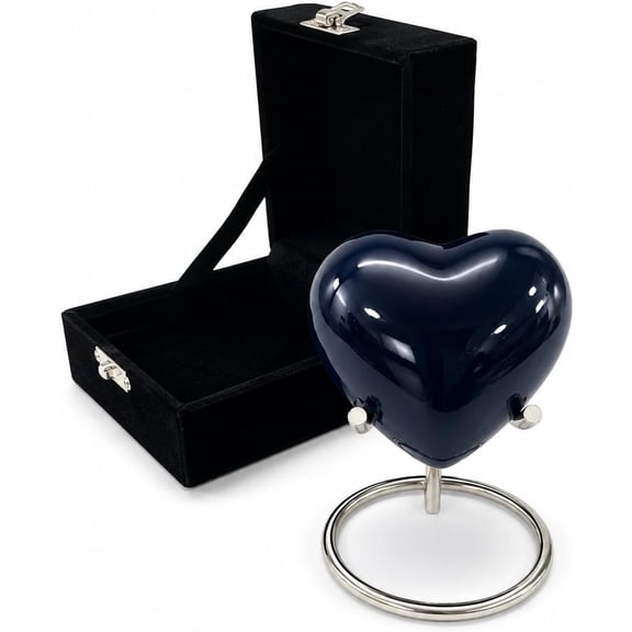 Blue Small Love Heart Pet Urn for Ashes with Box Small Heart urn for Funeral Remains with Stand Mini Heart Cremation Urn for Ashes