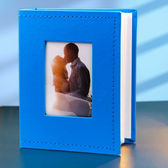 Blue Small Photo Album, Portable Picture Book Organizer, Small 4X6 Photo Album with Linen Cover, Portable, Front Window for Personal Photo, Perfect for Travel, Wedding Memories, By Kingtowag