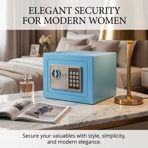 Blue Small Safe Box with Digital Keypad and Keys, 0.23 Cu Ft Mini Home Security Safe for Money, Documents and Valuables