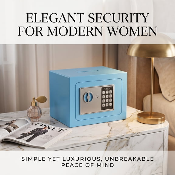 Blue Small Safe Box with Digital Keypad and Keys, 0.23 Cu Ft Mini Home Security Safe for Money, Documents and Valuables