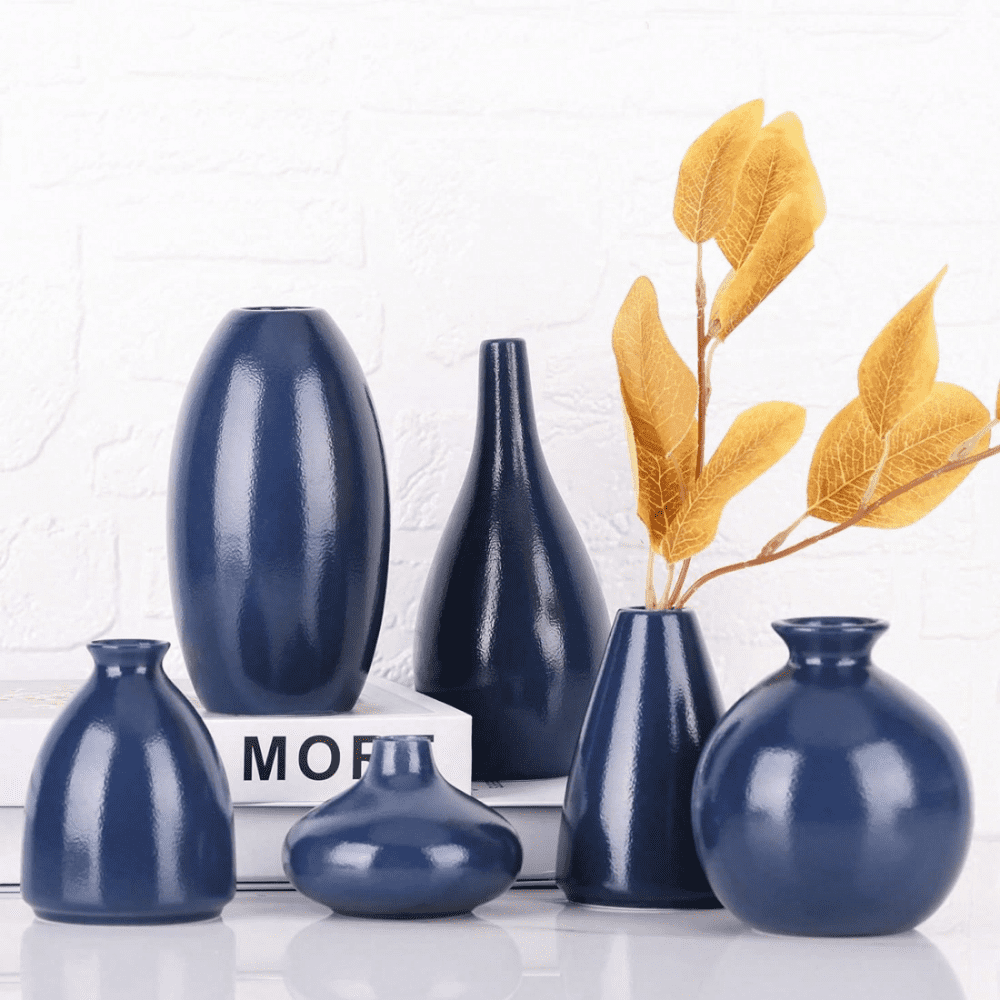 Blue Small Vase Set Of 6, Cute Navy Blue Home Decor Small Vases For ...