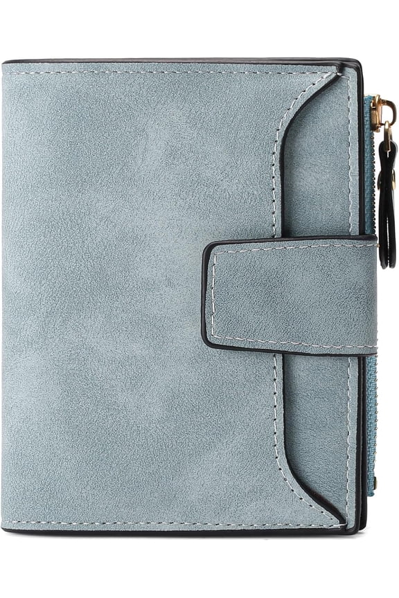 Small Wallet for Women, Bifold Compact Breathable Soft Leather Wallet with Card Holder, Zipper Coin Pocket and ID Window, Blue