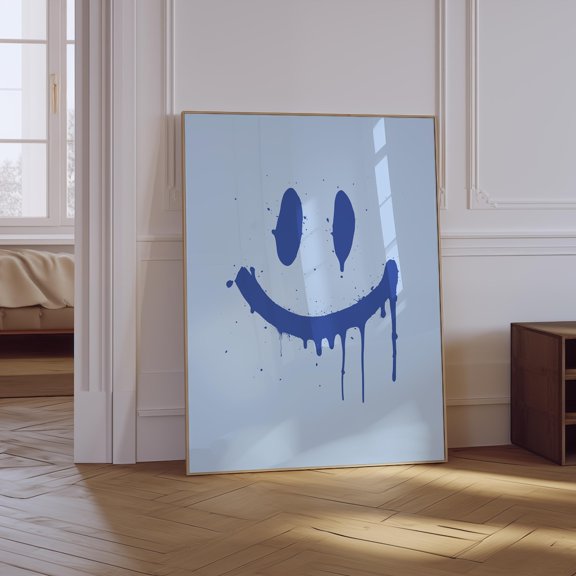 Blue Smiley Face Graffiti Poster, Unframed Size 16x24
