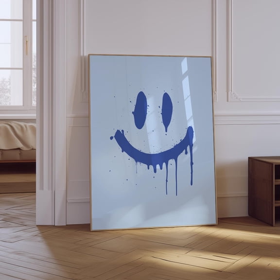 Blue Smiley Face Graffiti Unframed Paper Print