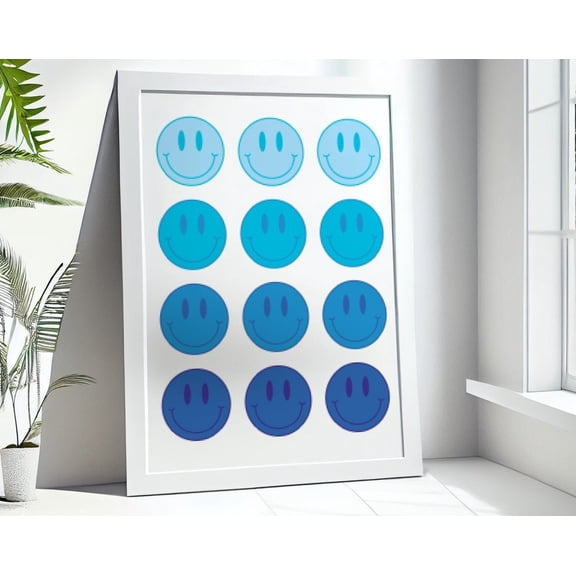 Blue Smiley Face Poster, Colorful Preppy Prints Preppy Room Decor, College Apartment Decor, Indie Room Decor Y2K Room Decor For Teens Wall Art, Modern Wall Decor, 16x24 UNFRAMED