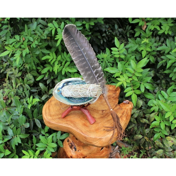 Blue Smudge Kit: Abalone Shell, Stand, Deluxe Feather, Sage, Smudging Directions