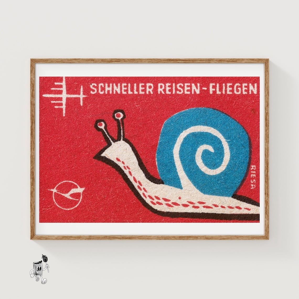 Blue Snail Matchbox Wall Art Print, German Vintage Modernist Playful ...