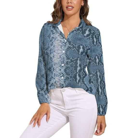 Blue Snake Pattern Long Sleeve Blouse Woman Streetwear Casual Shirts Summer Oversize Woman Streetwear Clothing Birthday Present