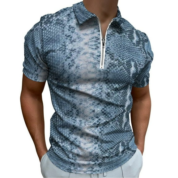 Blue Snake Pattern Men Zipper T-shirt Summer Casual Short Sleeve T-shirt Top