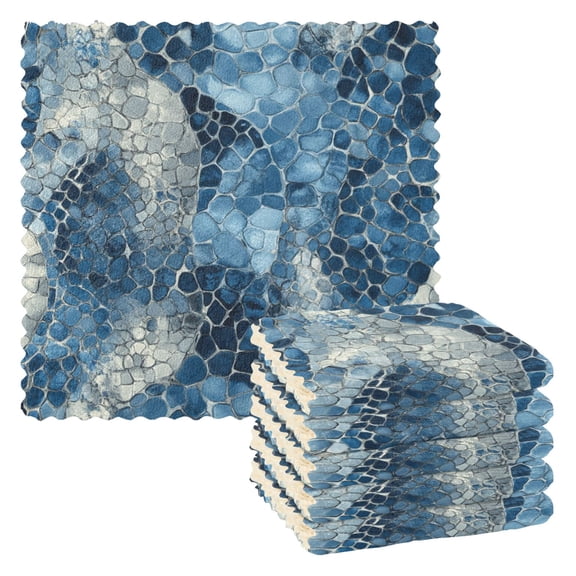 Blue Snake Skin Vintage Dish Cloths Dish Towels Cleaning Cloths Quick Drying Reusable 11" x 11" Set of 6