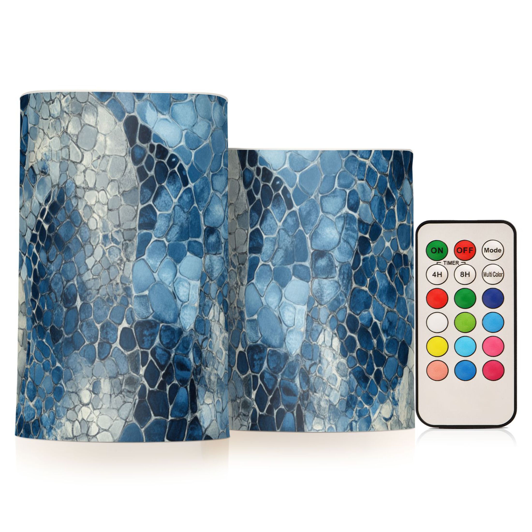 Blue Snake Skin Vintage Flickering Flameless Candles LED Tealight Battery Operated with Remote Set of 2 Holiday Decor Ornaments