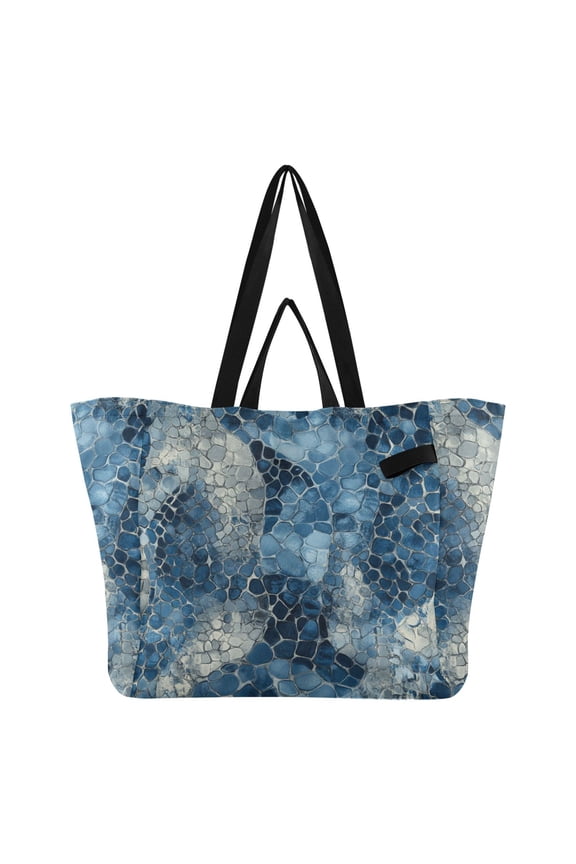 Blue Snake Skin Vintage Foldable Canvas Tote Bags Reusable Grocery Bags Laundry Bags Beach Bag 32L