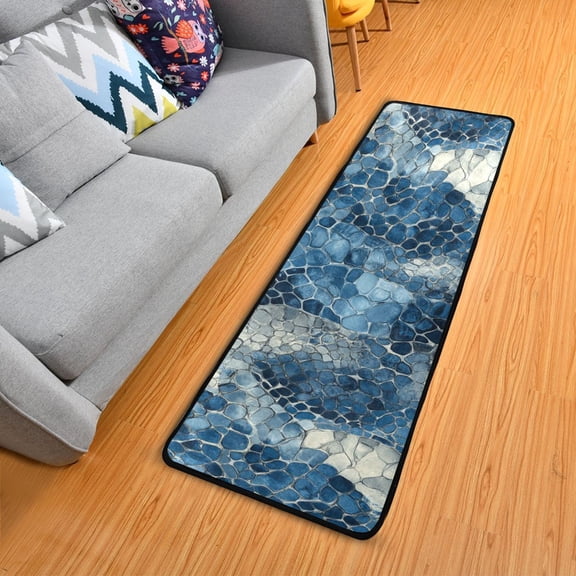 Blue Snake Skin Vintage Long Floor Mat Runner Rug Area Mat Noise Reduction Water Absorbent Non-Slip 72" x 24"