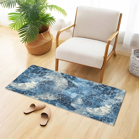 Blue Snake Skin Vintage Plush Carpet Non Slip Runner Rug Absorbent Bath Mat 39" x 20"