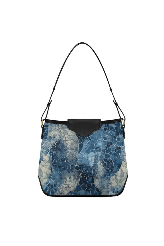 Blue Snake Skin Vintage Women's Tote Bag Convertible Handbags Hobo Shoulder Bag with Zipper Magnetic Snap