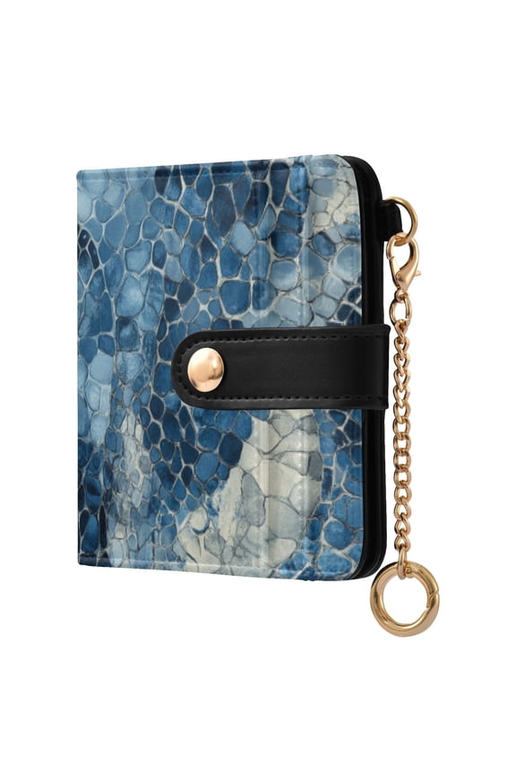 Blue Snake Skin Vintage Women's Wallet PU Leather Card Cases RFID Blocking Purse Billfold with Key Ring