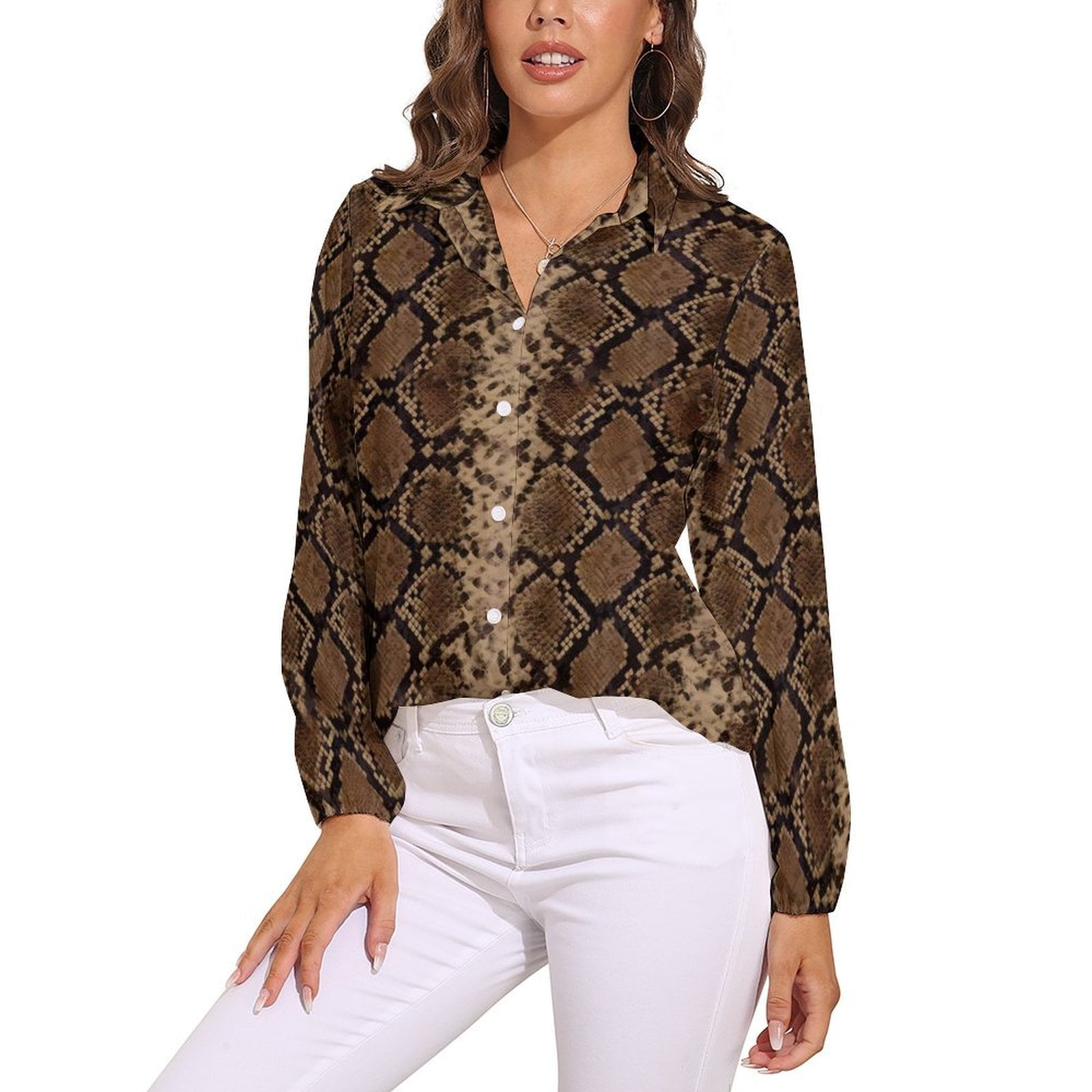 Blue Snakeskin Blouse Long-Sleeve Python Print Vintage Blouses Female ...