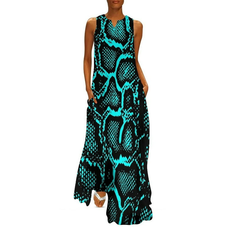 blue snakeskin dress Datista Slip Dress in Snake Blue