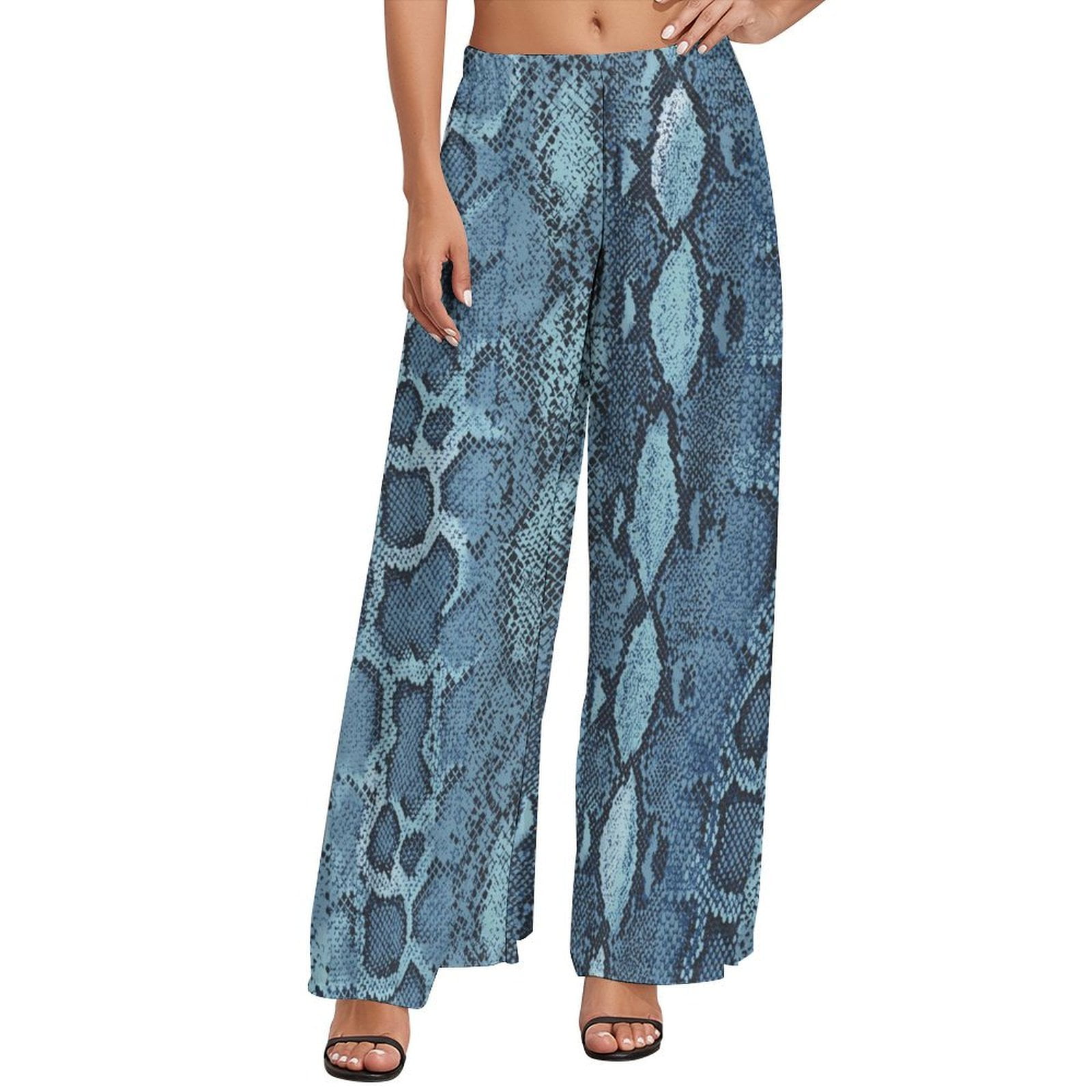 Blue Snakeskin Pants Python Print Streetwear Straight Wide Leg Pants ...