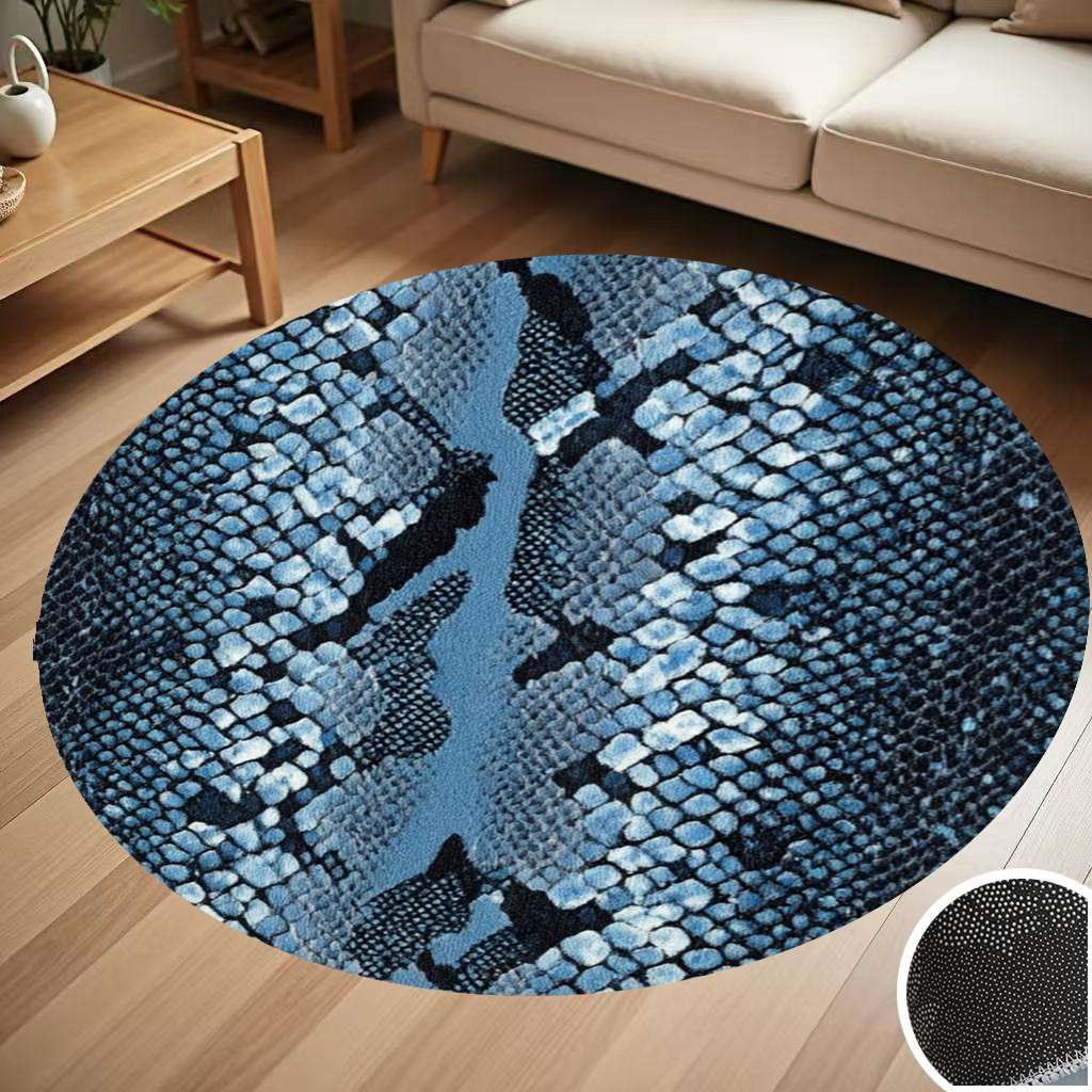 Blue Snakeskin Textured Fabric Round Carpet Living Room Bedroom Home ...