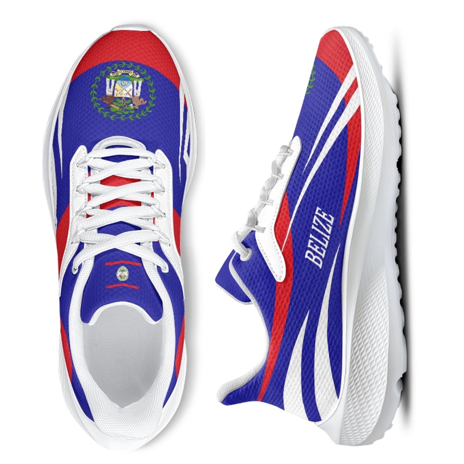 Blue Sneakers Belize Flag Lightweight Lace Up Outdoor Running Shoes
