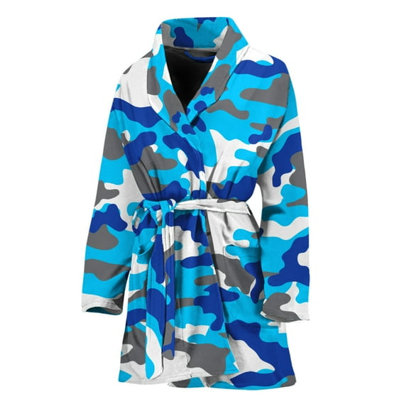Blue Snow Camouflage Women Bathrobe One Size Univeral Fits Fashion Lightweight Plush Fleece Long Robe For Women