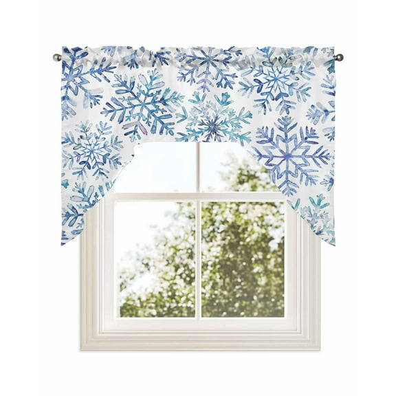 Blue Snowflake Christmas Kitchen Curtains Swag Valance for Windows/Bathroom/Cafe, Xmas Winter Snowflake Rod Pocket Drape Panel Swag Curtains Valance for Bedroom/Living Room 56"x36"
