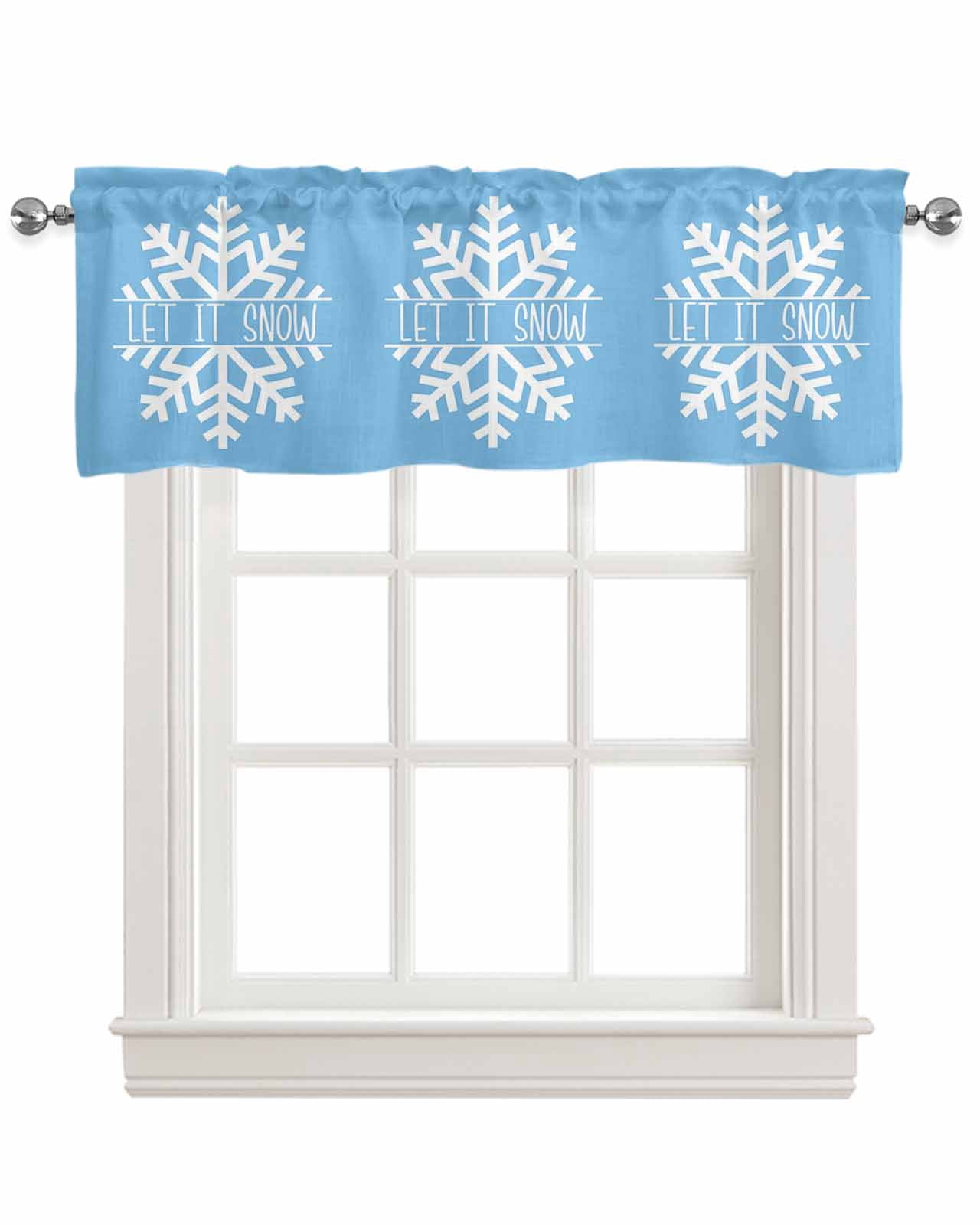 Blue Snowflake Christmas Linen Curtain Valance for Bedroom/Bathroom ...