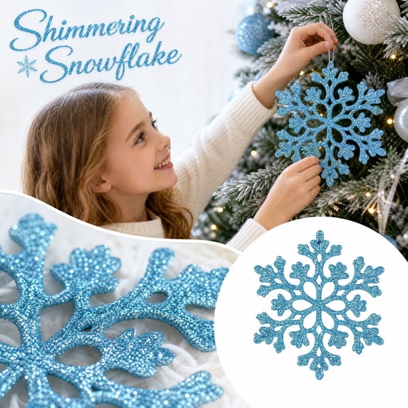 Blue Snowflake Christmas Ornament with Glitter Hollow Design, 4 Inches ...