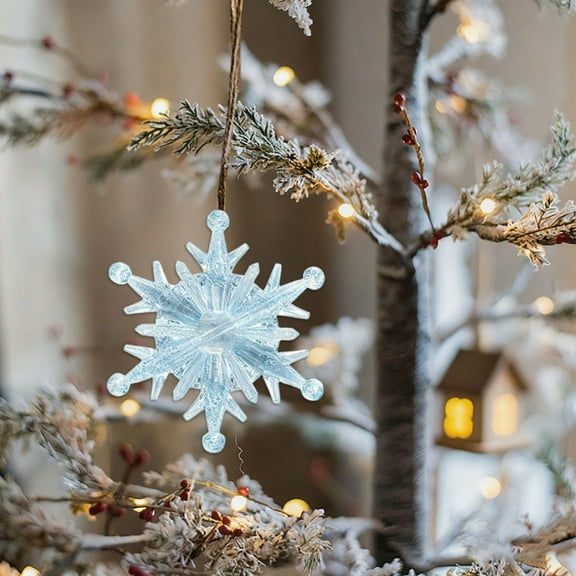 Blue Snowflake Christmas Ornaments, Clear Snowflake Hanging Ornaments for Christmas Tree, Iridescent Glass Snow Flower Decor, Multilateral Christmas Snowflake, Translucent Winter Hanging, Wonderland