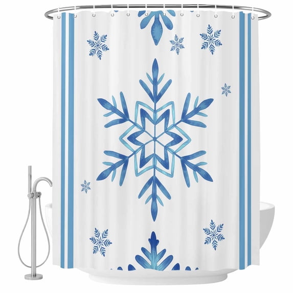 Blue Snowflake Christmas Shower Curtain, Waterproof Shower Curtains for Bathroom, Xmas Abstract Art Winter Washable Fabric Bathtub Curtain Set Bath Decor with 12 Hooks 72"x78"