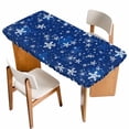 thumbnail image 1 of Blue Snowflake Christmas Table Cloths for 3 Foot Rectangle Tables, Winter Xmas Snowflake Patio Waterproof Elastic Fitted Tablecloths, Washable Rectangular Table Cover for Camping, 1 of 8