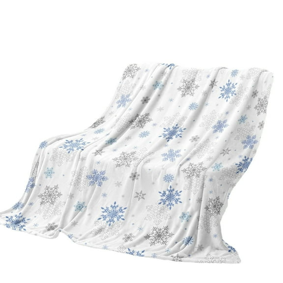 Blue Snowflake Christmas Throw Blanket – 51"x39" Soft Warm Lightweight Fleece Blanket for Couch, Bed, Office, Travel, Holiday Gift