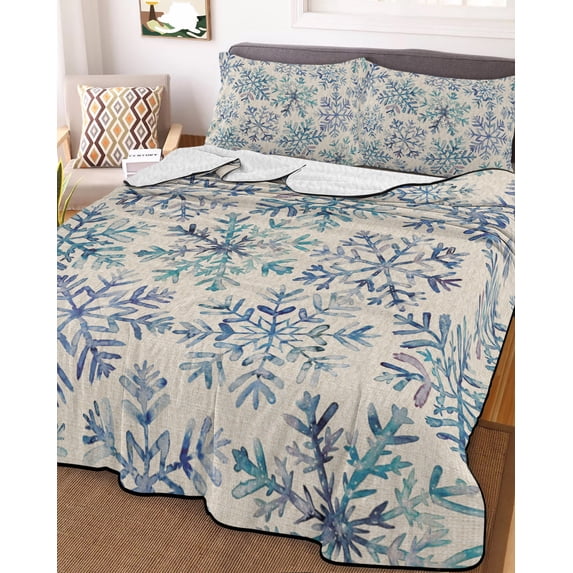 Blue Snowflake Christmas Twin XL Size Down Alternative Comforter, Lightweight Comforter Quilt Bedding Set with Pillow Shams Xmas Snowflake Vintage All Seasons Bed Comforter Duvet Insert 68"x98"