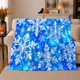 thumbnail image 1 of Blue Snowflake Crystal Design, Festive Holiday Scene, Warm Flannel Blanket for Living Room and Reading Nook with Detailed Artwork, Art Lovers Friendship Gift, Festive Home Decor, 1 of 9