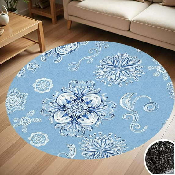 Blue Snowflake Pattern Fabric Round Carpet Living Room Bedroom Home Decoration Coffee Table Mat Lounge Rug Chair Mats