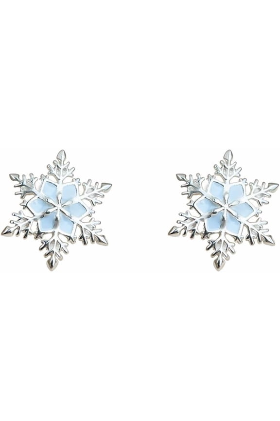 Blue Snowflake Stud Earrings for Women Enamel Beauty Winter Frozen Flower Studs Earring Cute Christmas Jewelry