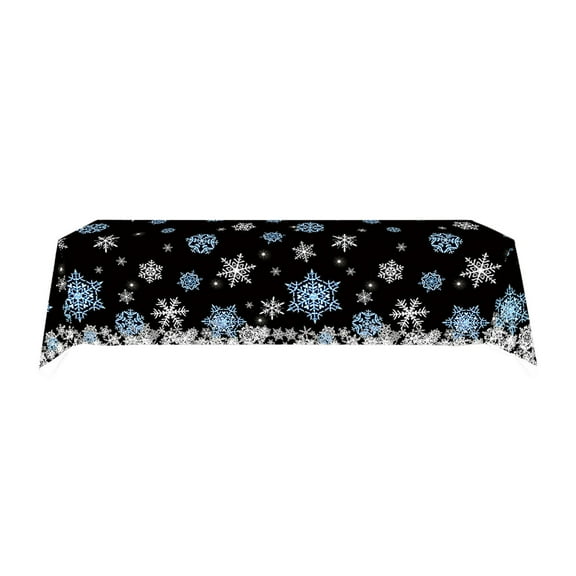 Blue Snowflake Tablecloth, Winter Snow Flower Design, Retro Dinning Table Cover, 52 x87 in Village Table Cloth, Dinner Banner, Disposable Rectangle Tablecloth Home, Dinner, Party, BBQ Picnic Favor