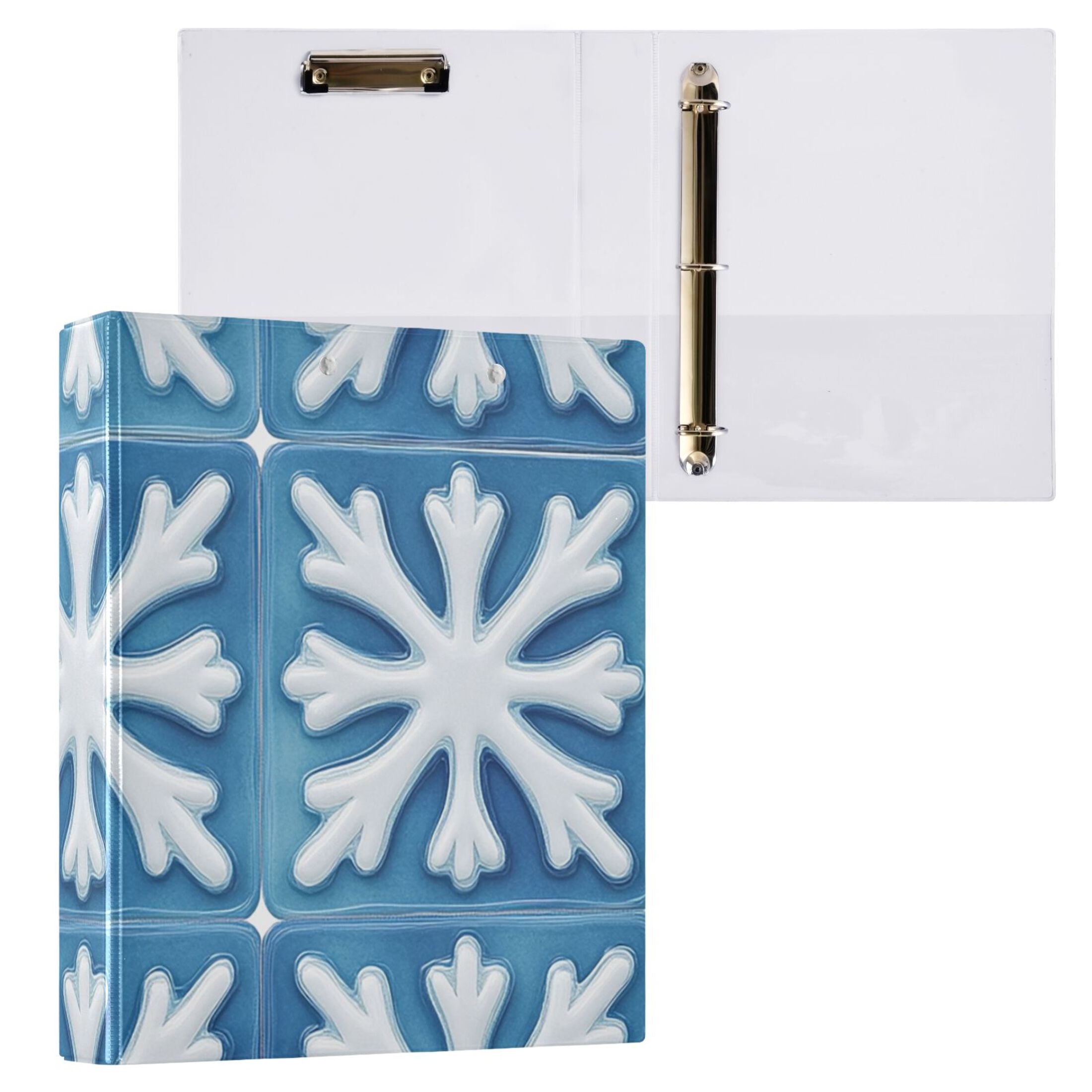 Blue Snowflakes Cubes 3 Ring Binders 1.5 inch Hardcover File Folders with Interior Pockets A4 Size Organizer for School Office Hospital