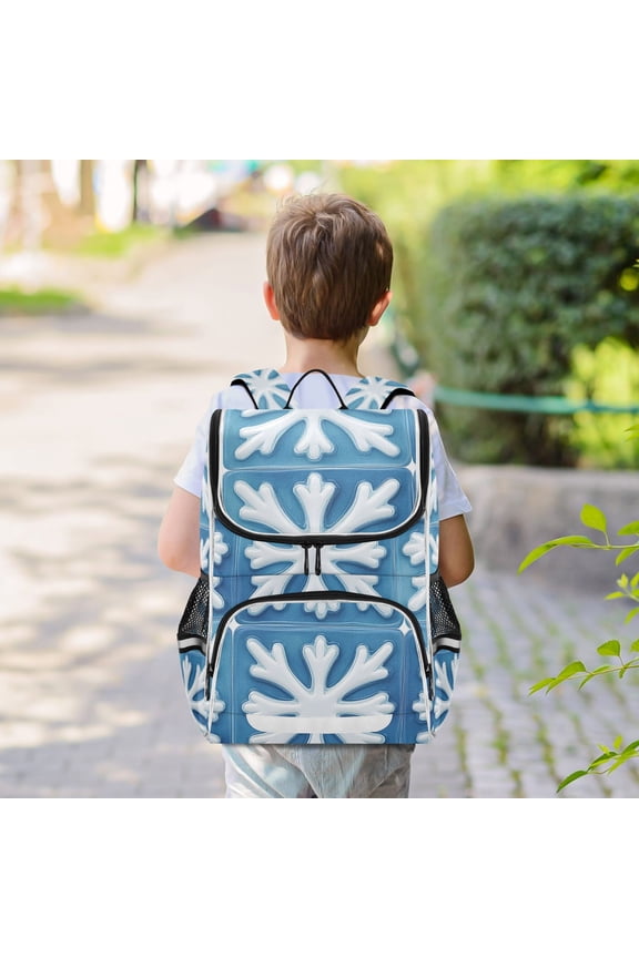 Blue Snowflakes Cubes Backpack Big Laptop Backpack Casual Daypack Quilted Large Capacity Large Bookbags