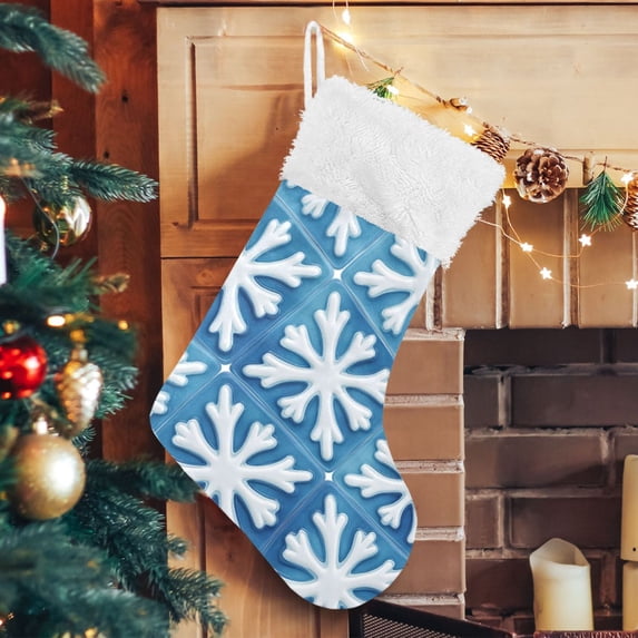 Blue Snowflakes Cubes Large Size Christmas Stockings Xmas Stocking Holiday Party Decorations