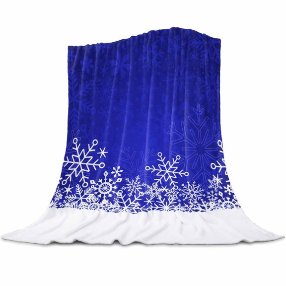 Blue Snowflakes Flannel Blanket for Bed,Travel and Camping, Winter Xmas Blue White Nature Snow Scene Super Soft Cozy Blanket for All Seasons 30"x40"
