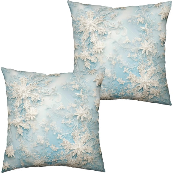Blue Snowflakes Pillow Covers Winter Throw Pillow Covers 16x16 Set of 2 Snow Flower Pillowcase Floral Double Sided Printing Cushion Case for Living Room Bedroom Couch Sofa