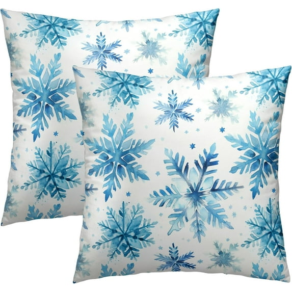 Blue Snowflakes Throw Pillow Covers 20x20 Inch Christmas Decor Decorative Cushion Case Snow Winter Decorations Soft Comfortable Pillowcase for Sofa Couch Bed