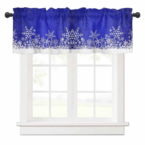 Blue Snowflakes Valances for Windows Winter Xmas Blue White Nature Snow Scene Rod Pocket Curtain Valance Window Treatment Short Curtains for Kitchen Living Room, 42"x12"