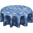thumbnail image 1 of Blue Snowflakes Winter Round Tablecloth Winter Navy Blue and White Table Cloth 60 Inch Christmas Xmas Decor Table Cover Winter Tablecloth Reusable for Holiday Kitchen Dining Home Outdoor Decor, 1 of 2