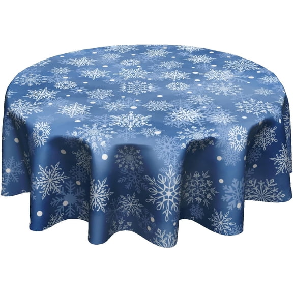 Blue Snowflakes Winter Round Tablecloth Winter Navy Blue and White Table Cloth 60 Inch Christmas Xmas Decor Table Cover Winter Tablecloth Reusable for Holiday Kitchen Dining Home Outdoor Decor