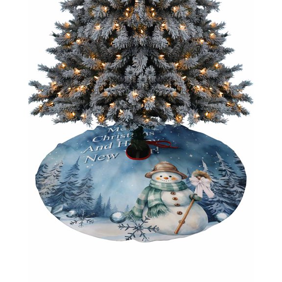 Blue Snowman Christmas Christmas Tree Skirt 48 Inches Large Christmas Skirt Tree, Snowflake Xmas Tree Sky Tree Skirt Christmas Decorations for Fireplace Party Holidays Indoor Outdoor