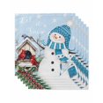 thumbnail image 1 of Blue Snowman Christmas Cloth Napkins Set of 6 Reusable Dinner Napkins, Xmas Snowflake Birds Berry Winter Cocktail Napkin Washable Table Napkins for Wedding/Holiday Party/Baby Shower 20"x20", 1 of 7
